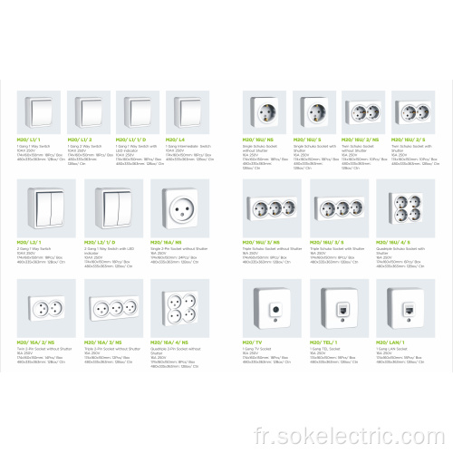 Prise électrique murale triple Schuko Outlet 16 ampères